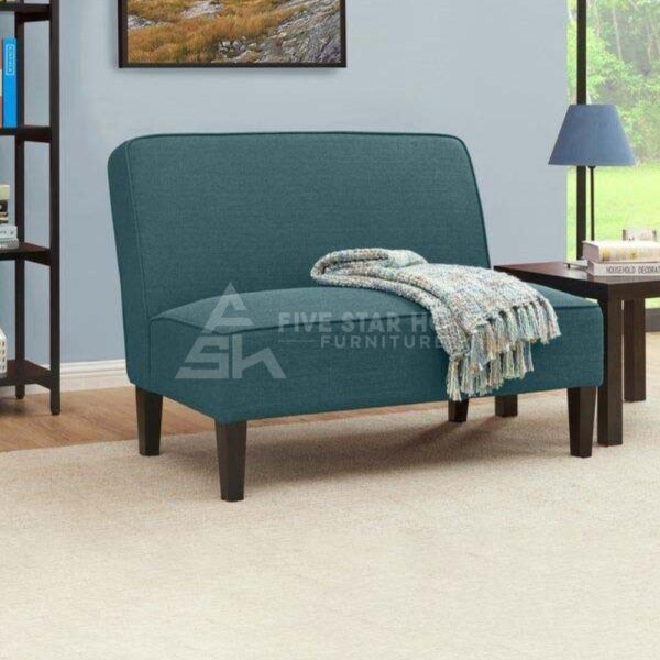 Blue Linen Armless Settee