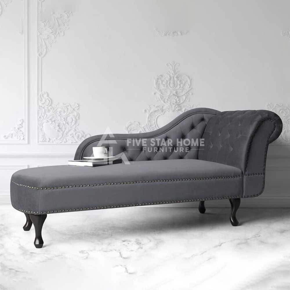 Velvet Upholstered Right Hand Chaise Lounge