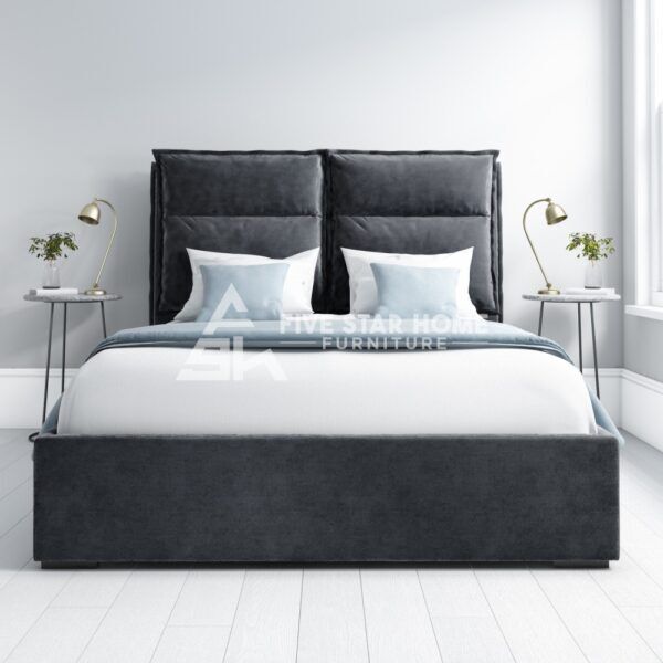 Grey Velvet King Size Ottoman Bed