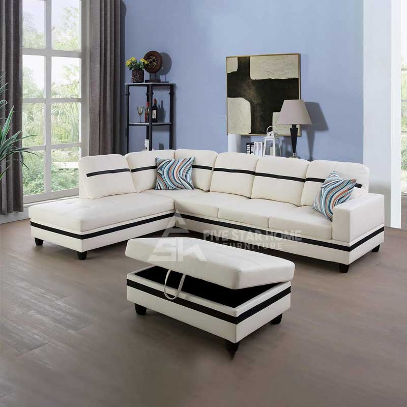 Faux Leather Sofa With Storage Ottoman