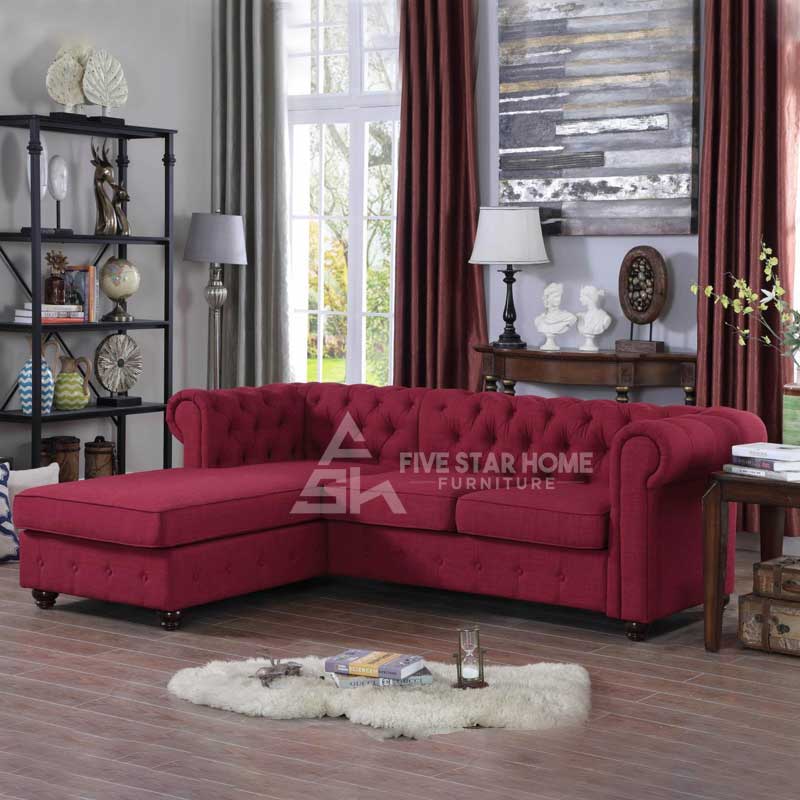 Tufted Scroll Arm Chesterfield 3-Seat Corner Chaise Sofa