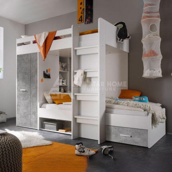 Hebert Single Bed With Shelf And Drawers