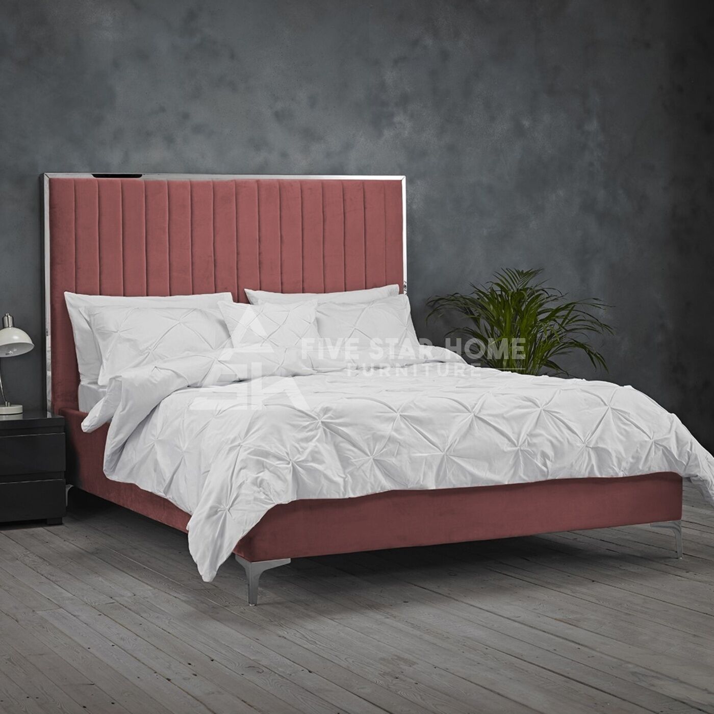 Light Red Velvet King Size Bed Frame