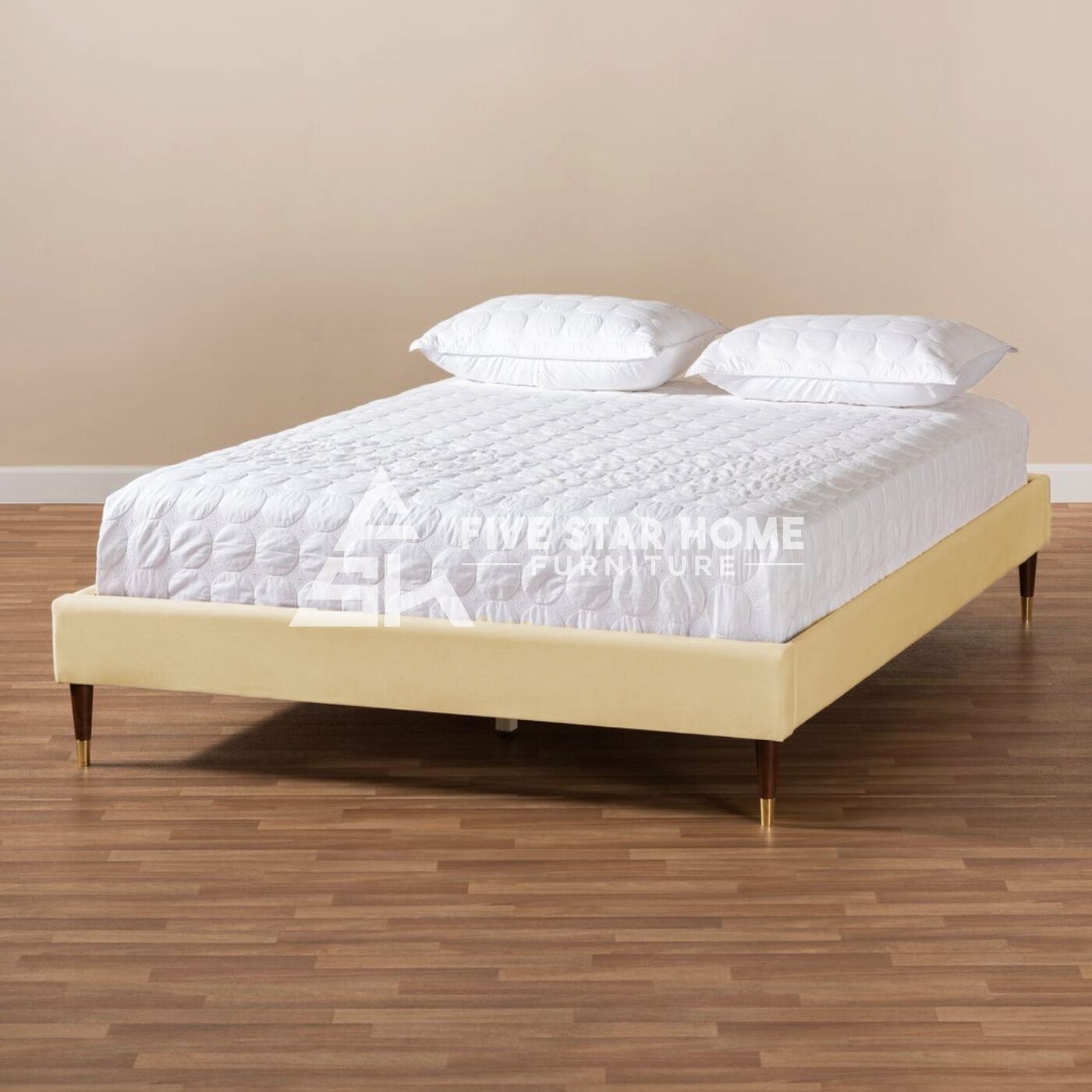 Volden Glam And Luxe Beige Velvet Upholstered Bed