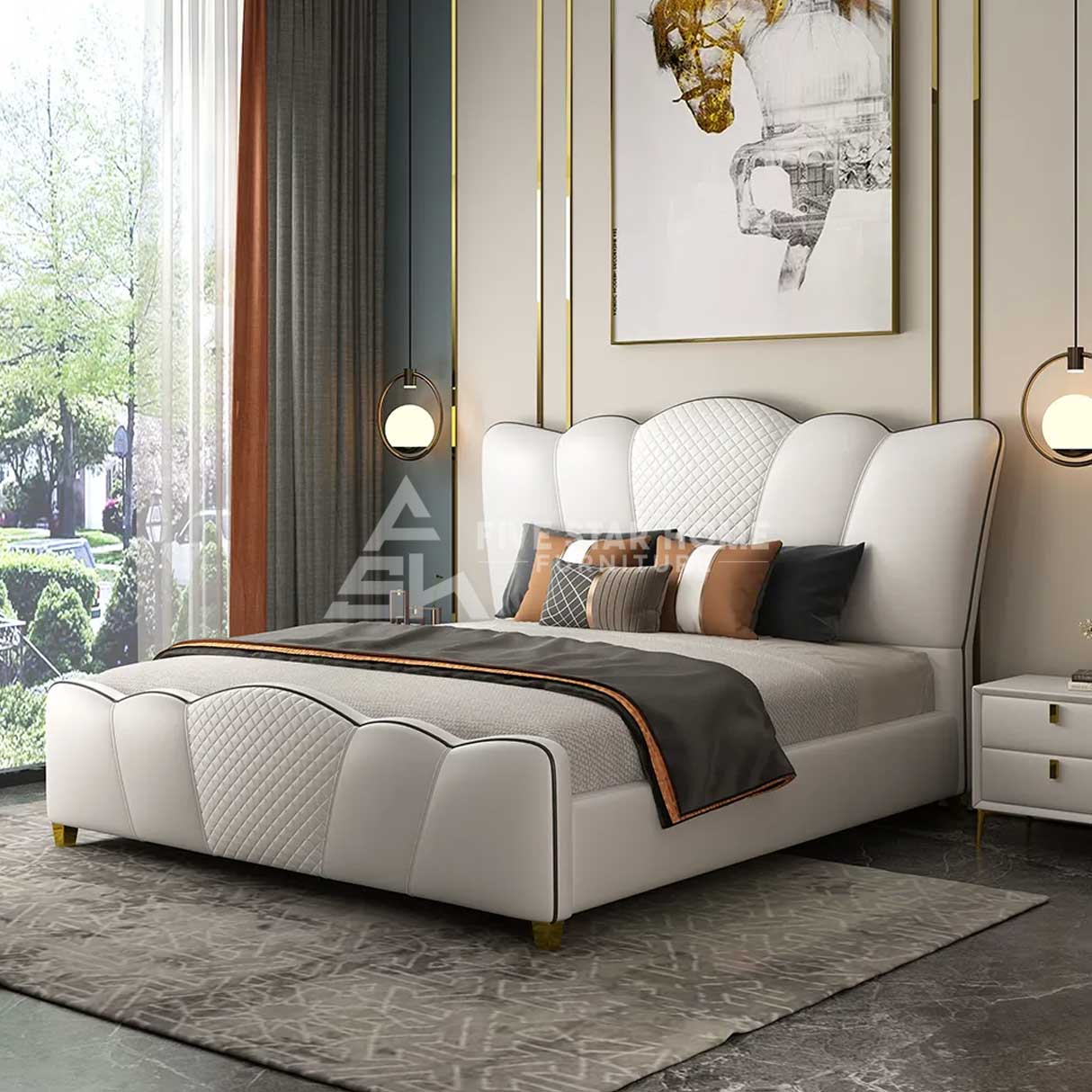 Platform Bed with Curved Headboard