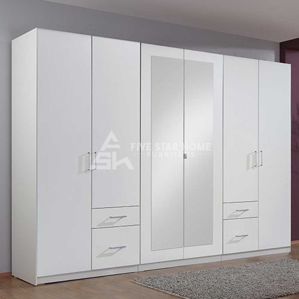 FSH Wardrobe White 4 Doors With 2 Mirror Doors