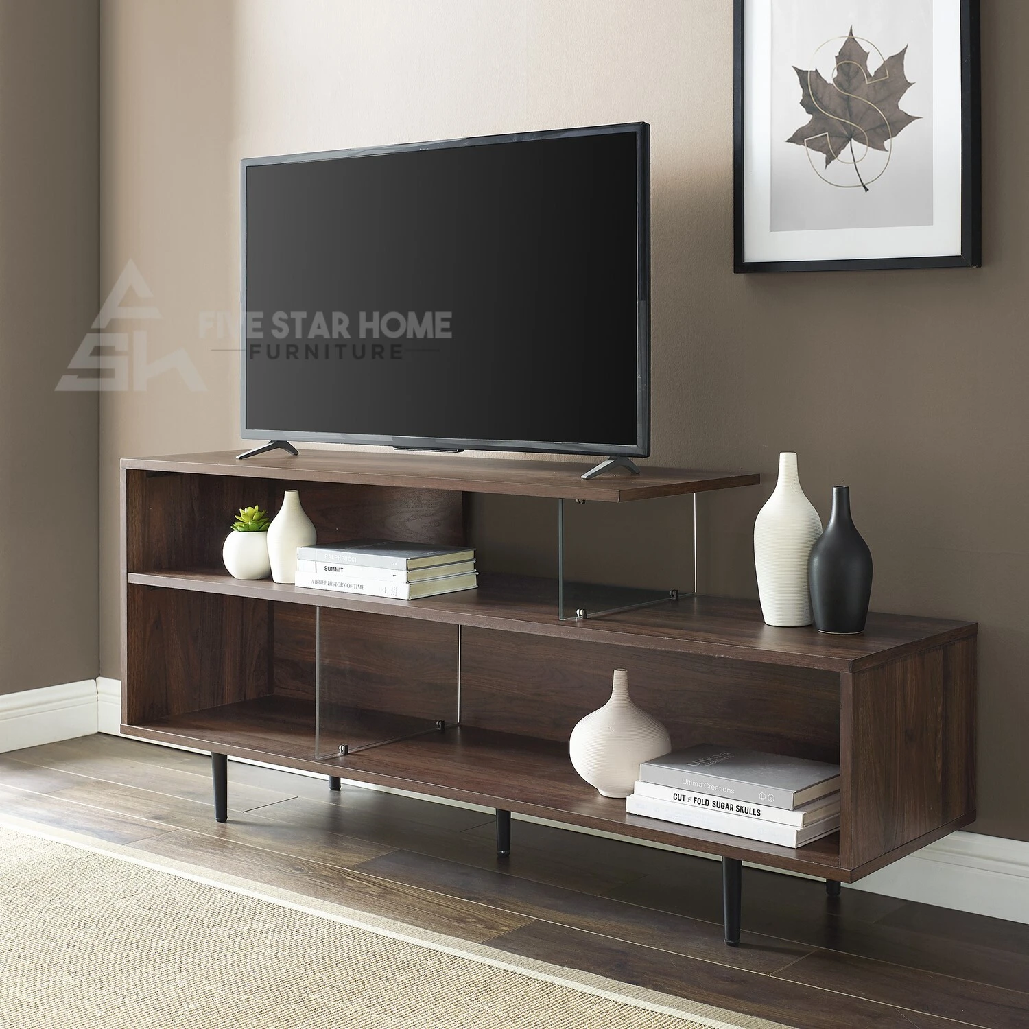 Walnut Effect Open TV Stand