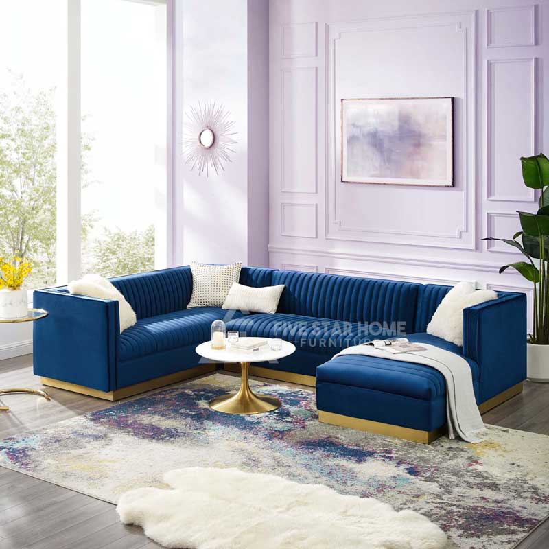 FSH Cecilie Wide Velvet Symmetrical Sectional Sofa