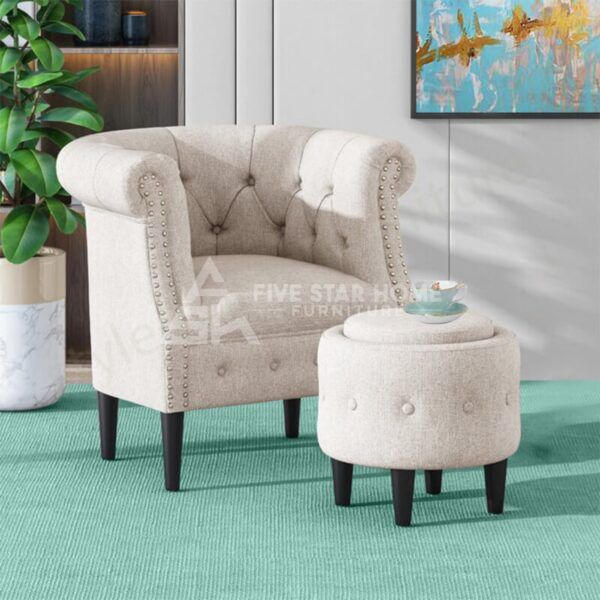 Tufted Chair with Round Ottoman