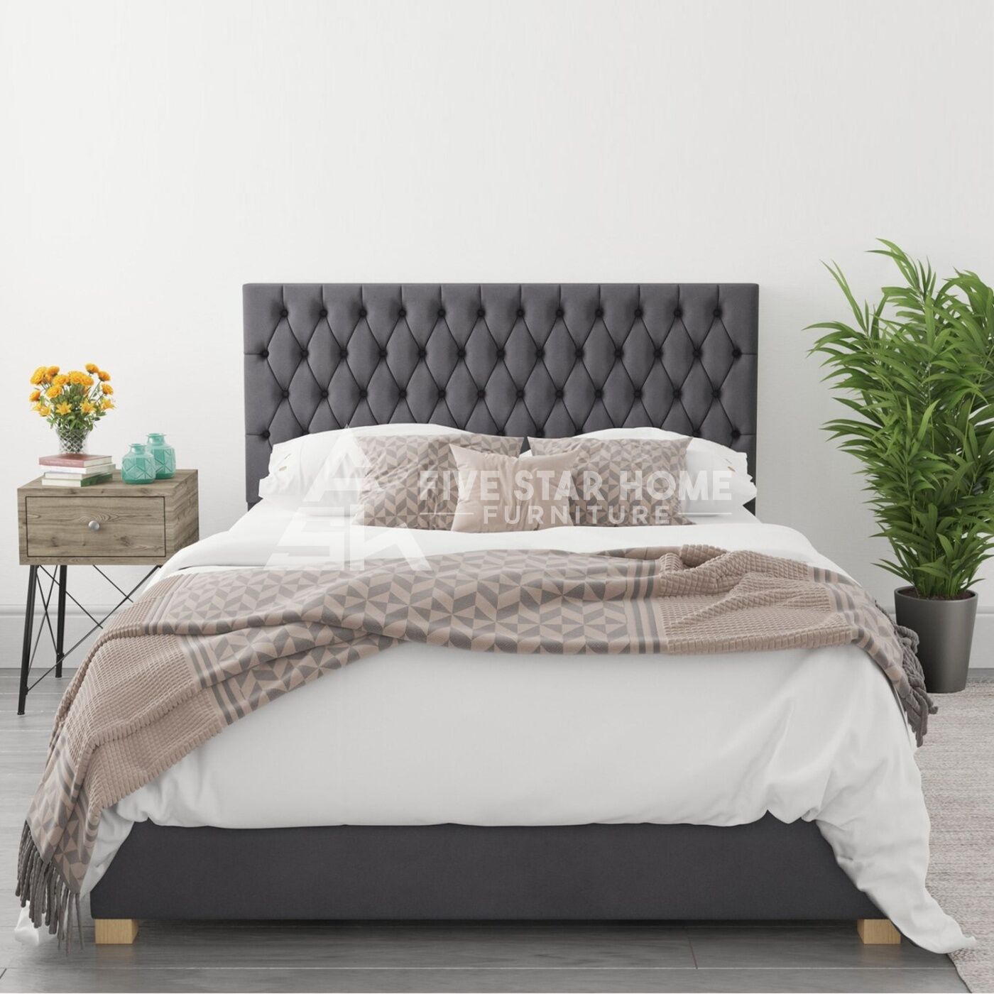 Angel King Size Ottoman Bed in Dark Gray Velvet FSH