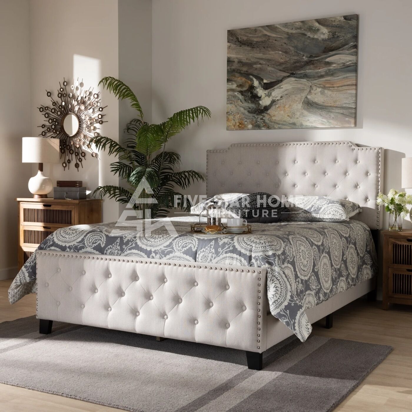 light gray bed