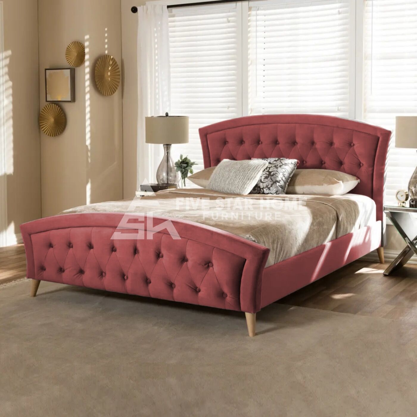 Contemporary Fabric Curved Tufted Bed