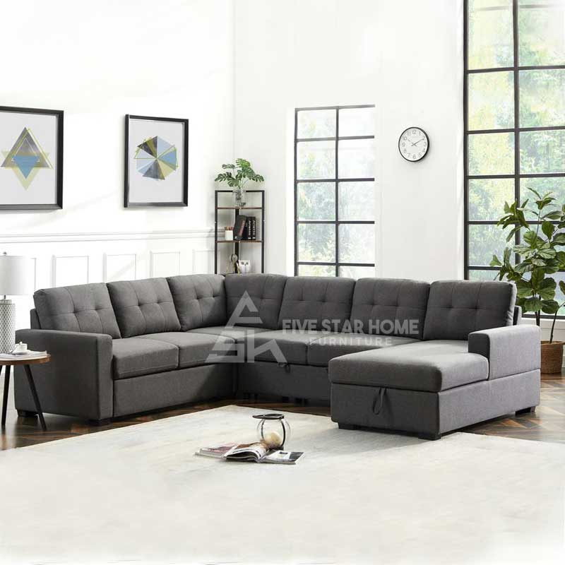 Large Sofa with Storage Wide Linen Right Hand Facing Sleeper