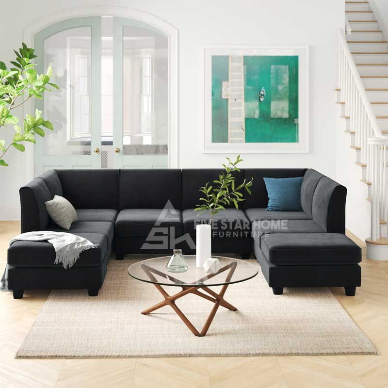 U Shaped Sectional Chaise & Chaise With Ottoman Inside A Wide Polyester Blend