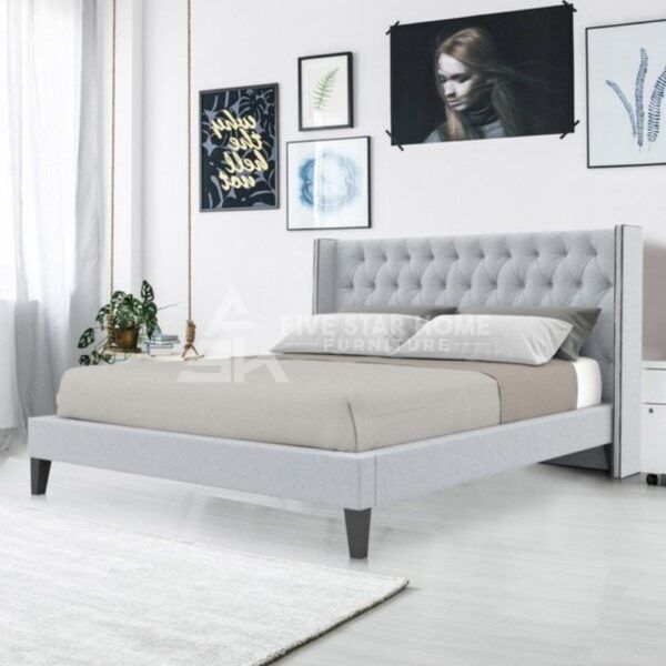 Noa Queen size Upholstered Bed in Light Grey Color