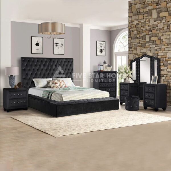 4-Piece Upholstered Bedroom Set in Black