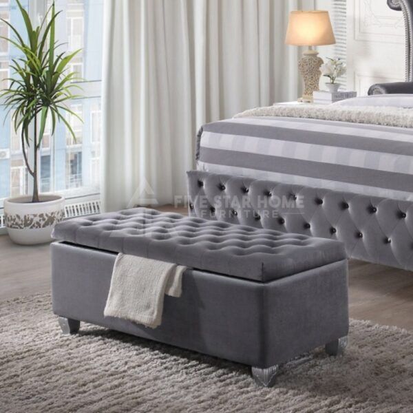 Grey Fabric Storage Bench