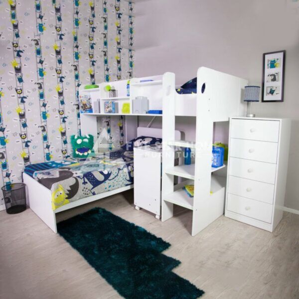 Single L-Shape Bunk Bed with Shelf