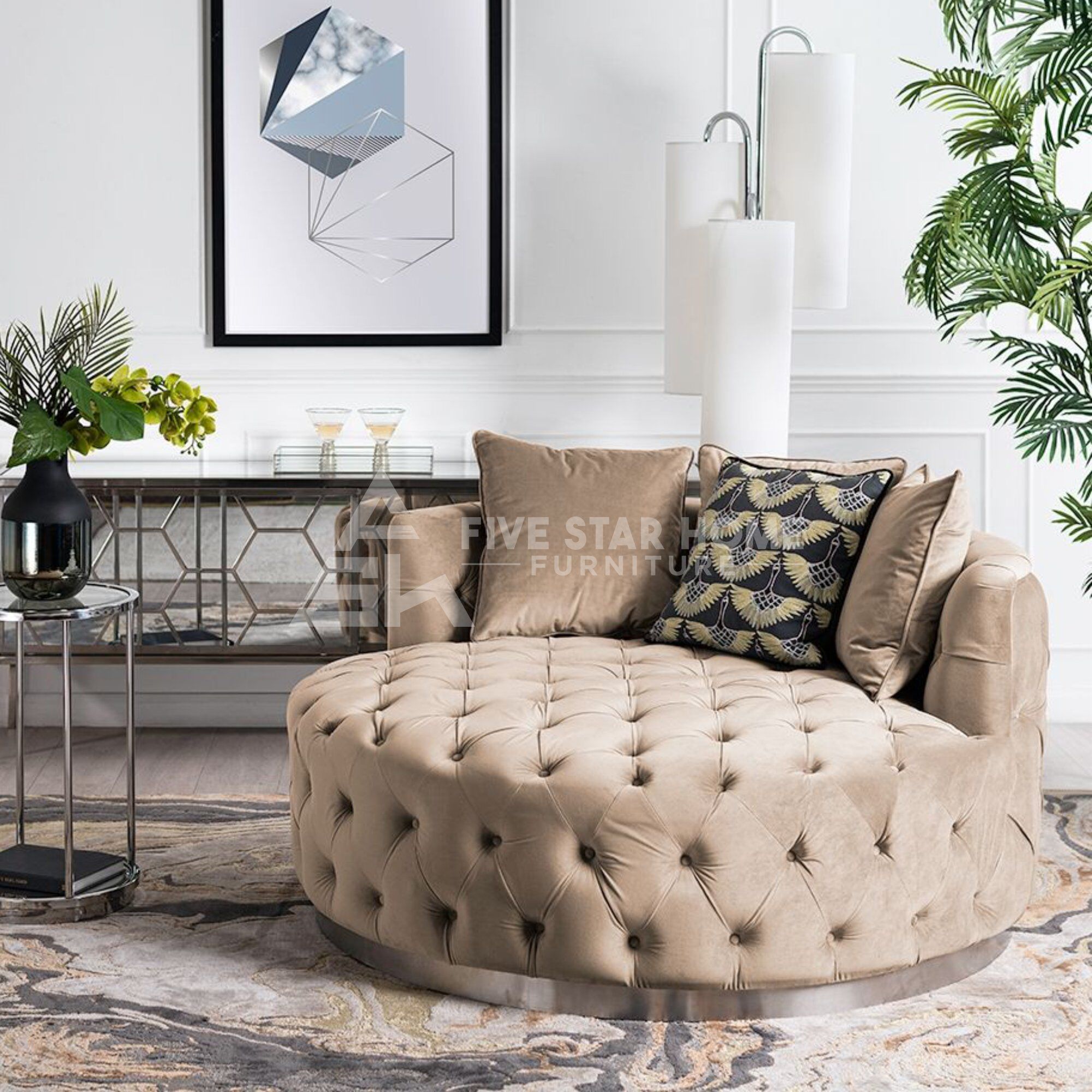 Loveseat in Taupe with Silver Base