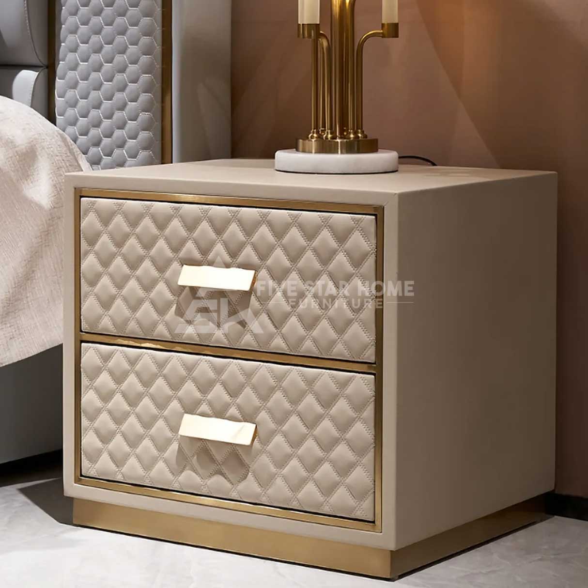 Contemporary Stylish White Nightstand PU Leather Upholstered