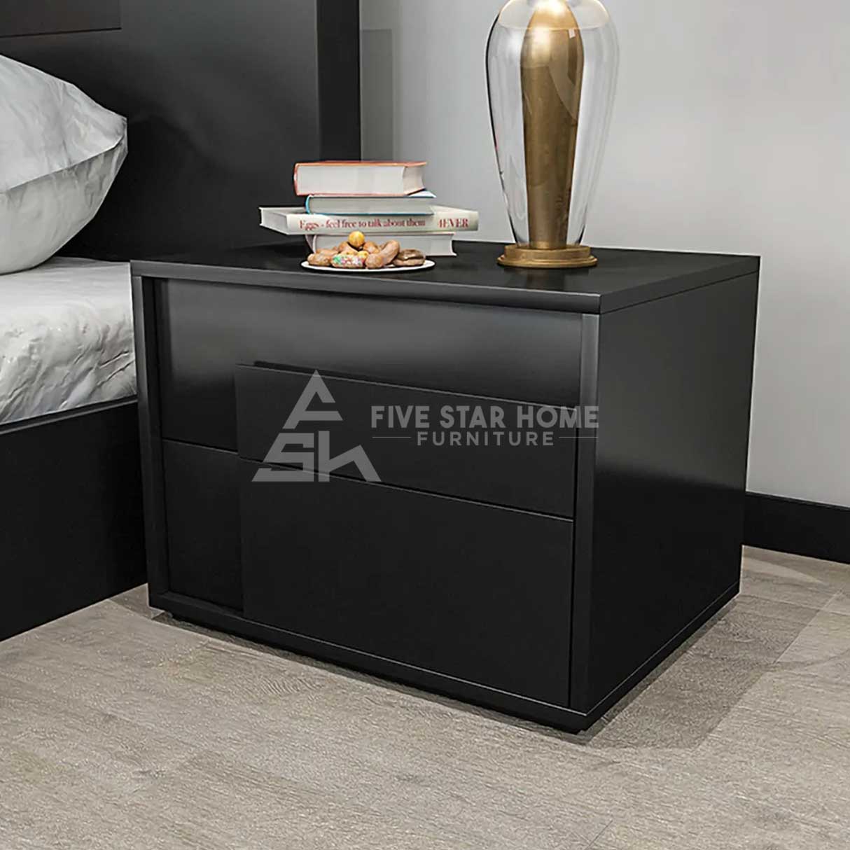 Stylish Black Rectangle Nightstand