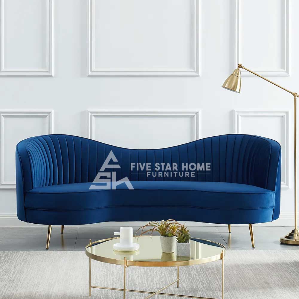 Vertical Channel Tufted Curved Sofa in Blue