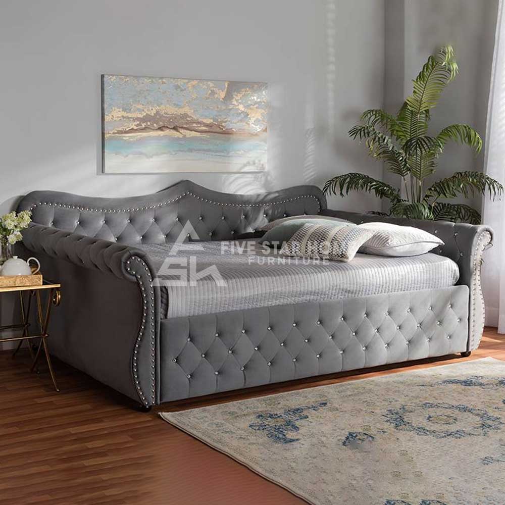 Velvet Upholstered Crystal Tufted Daybed