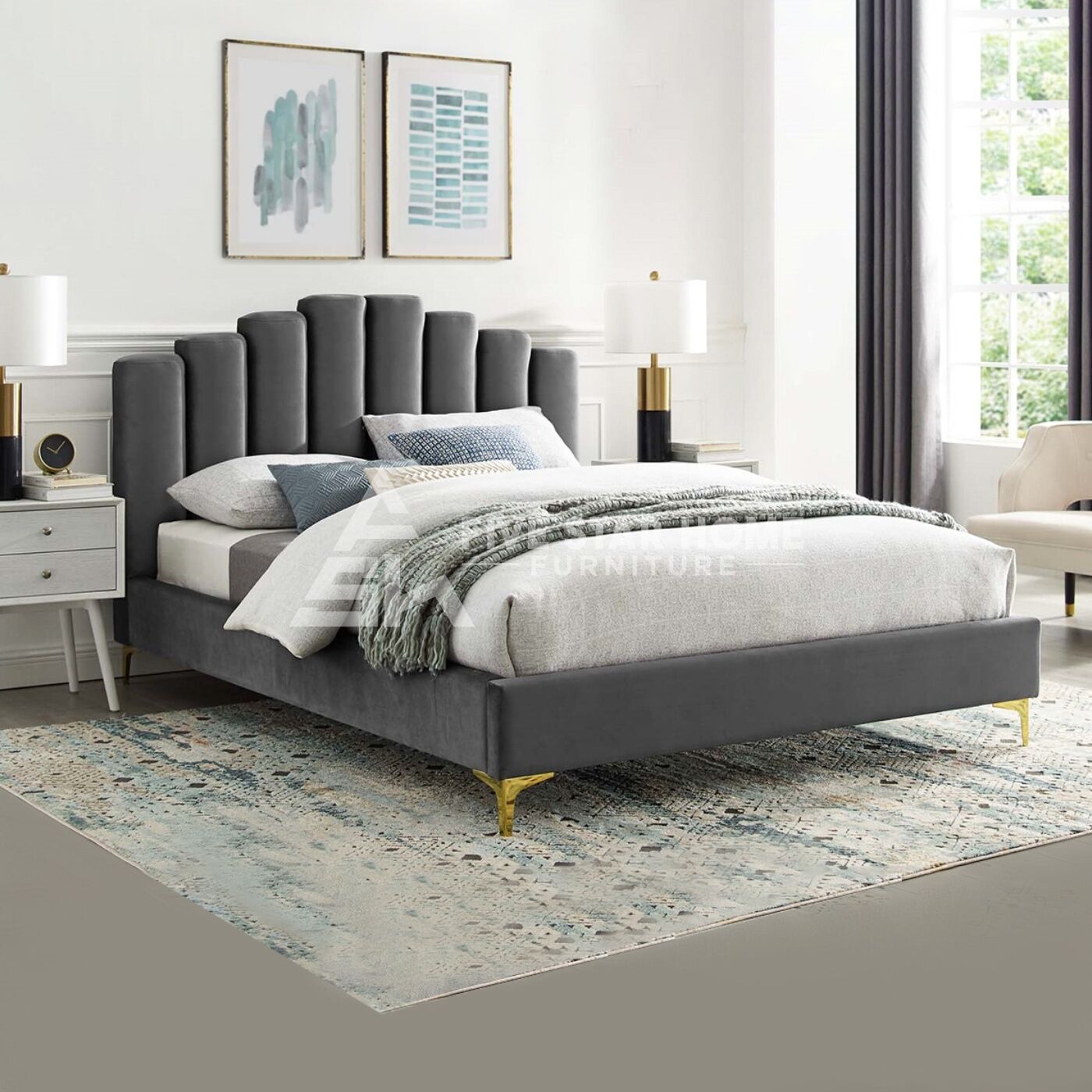 Olivia Queen Performance Velvet Platform Bed Queen