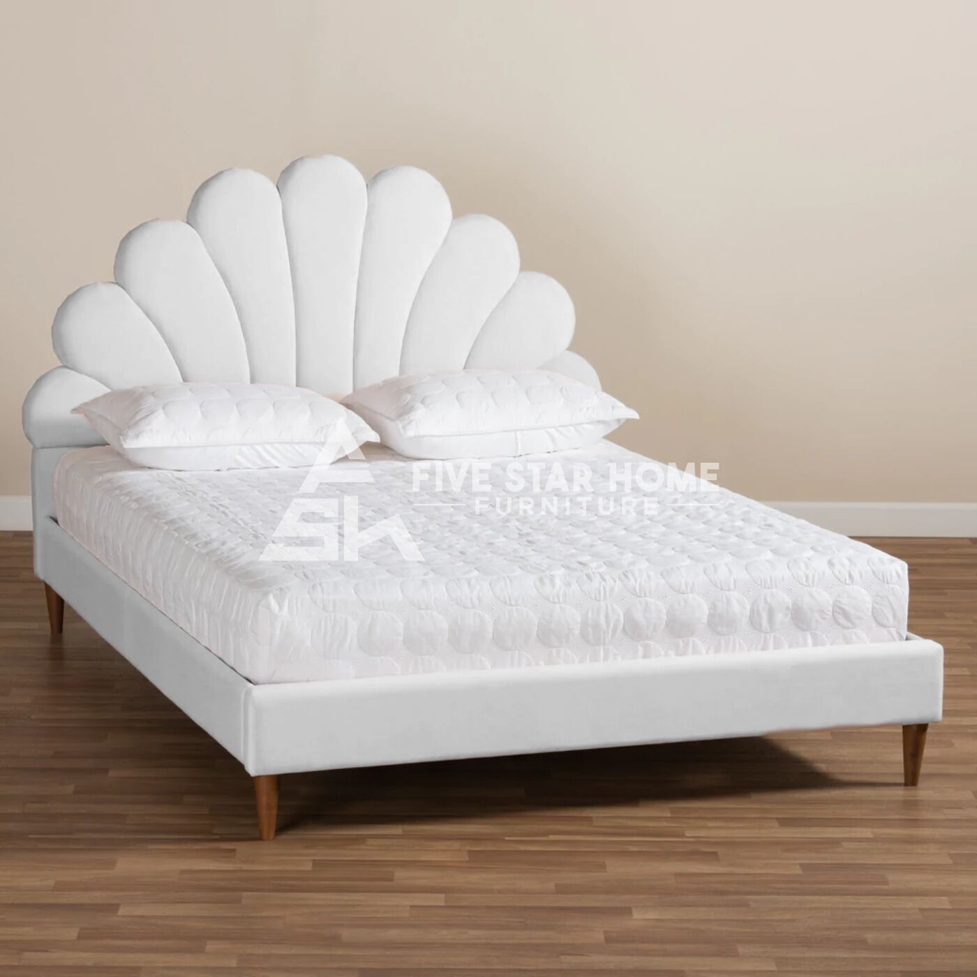 Modern Glam White Velvet Upholstered Bed