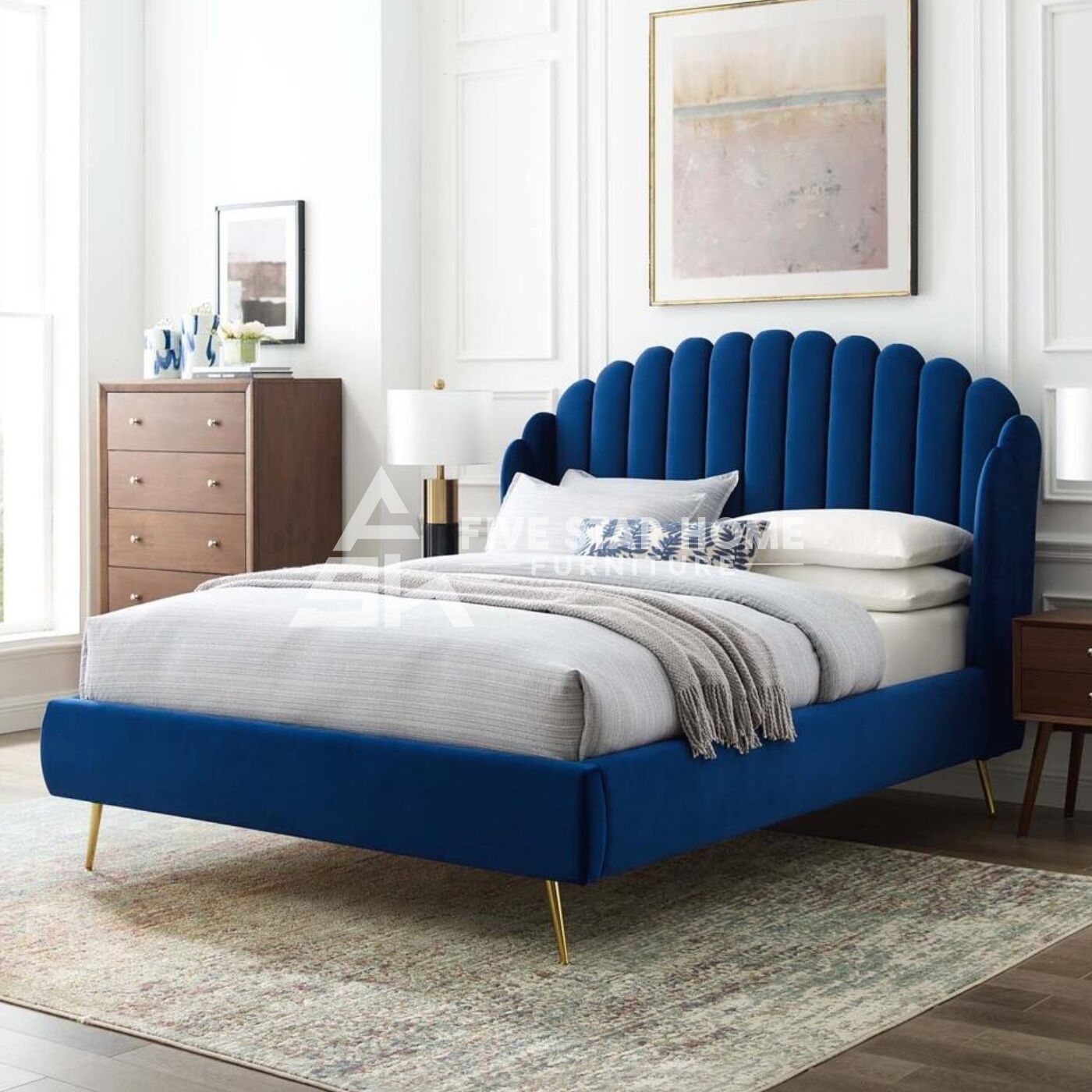 Dana Queen Performance Velvet Wingback Platform Bed