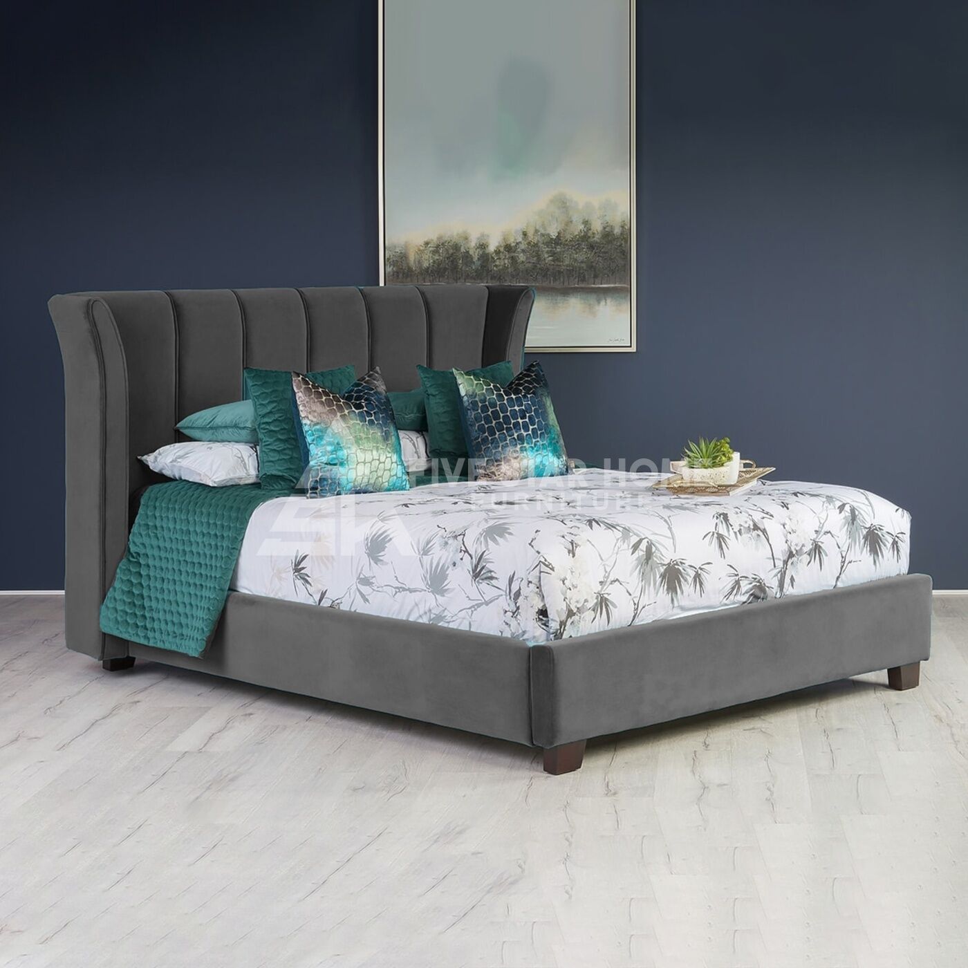 Curved Velvet Upholstered Bed