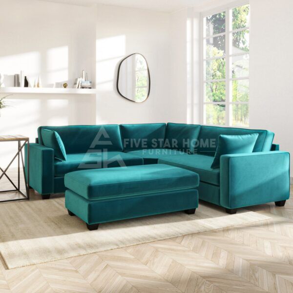 4 Seater Corner Sofa In Teal Velvet By Fsh