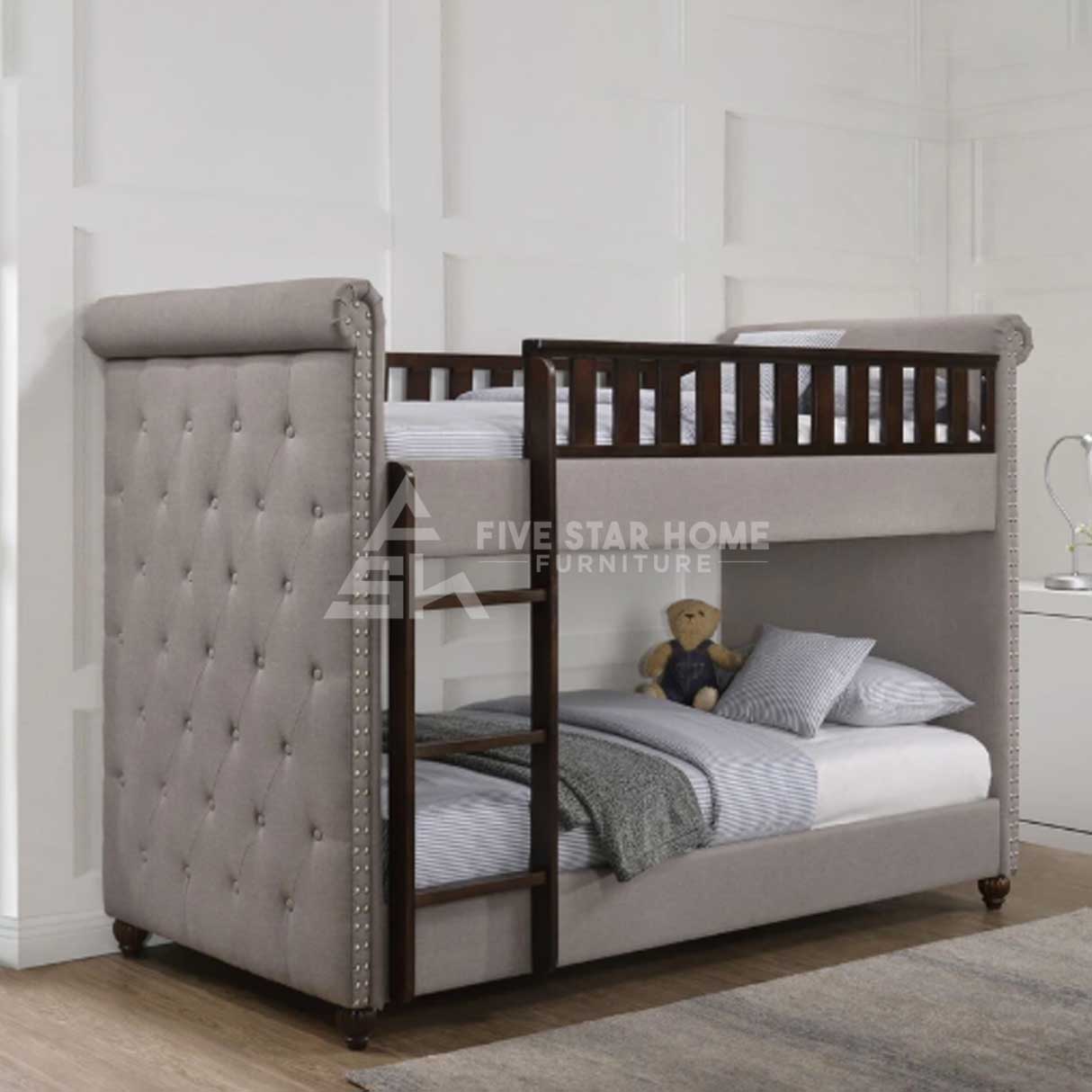 Beige Linen Chesterfield Bunk Bed