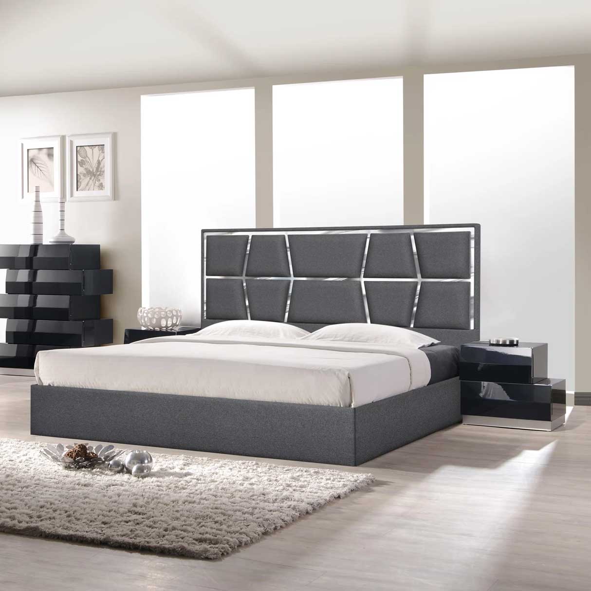 Charcoal Woven Canvas Fabric Platform Bed