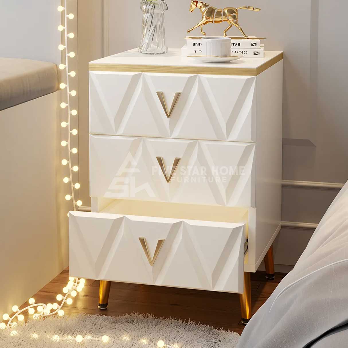 Nordic White Nightstand 3-Drawer