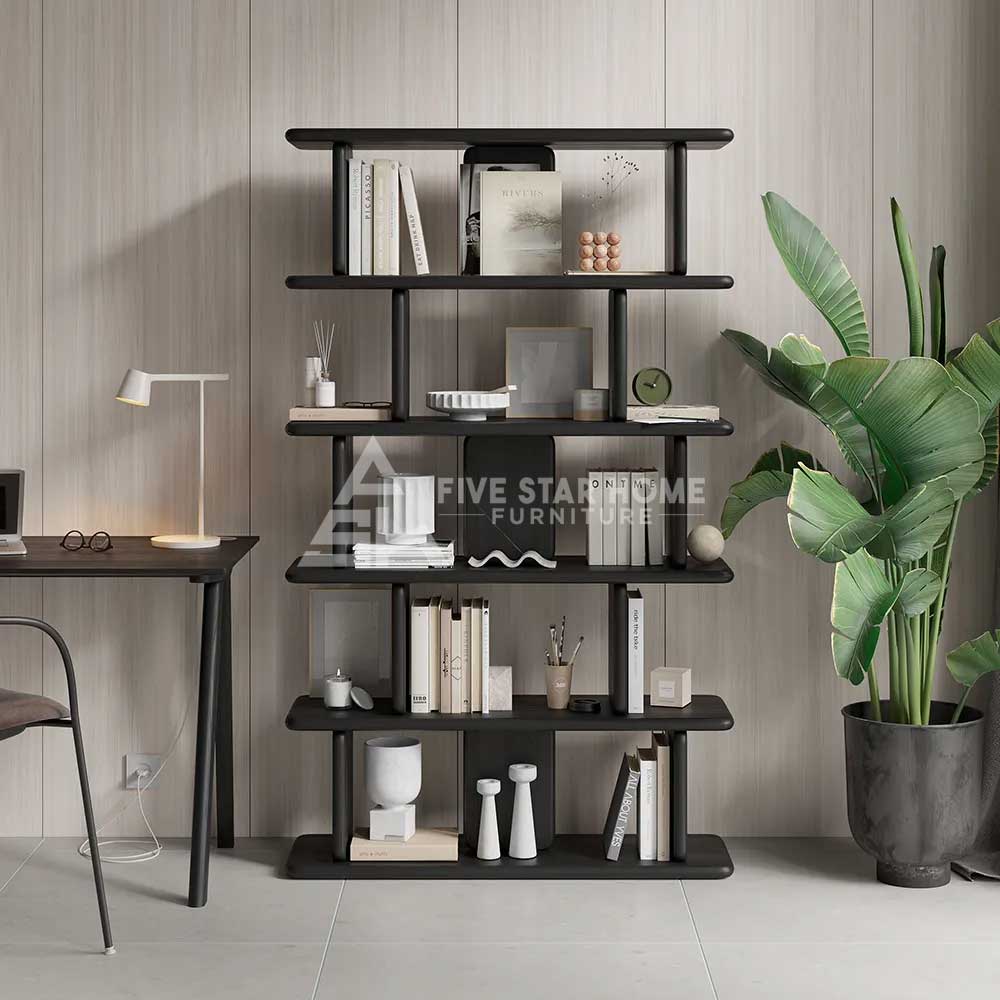 5-Tier Black Open Storage Bookshelf