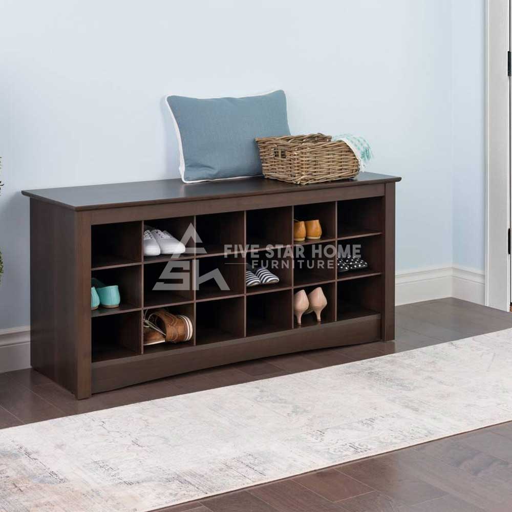 Espresso 18 Pair Shoe Storage Cubby Bench