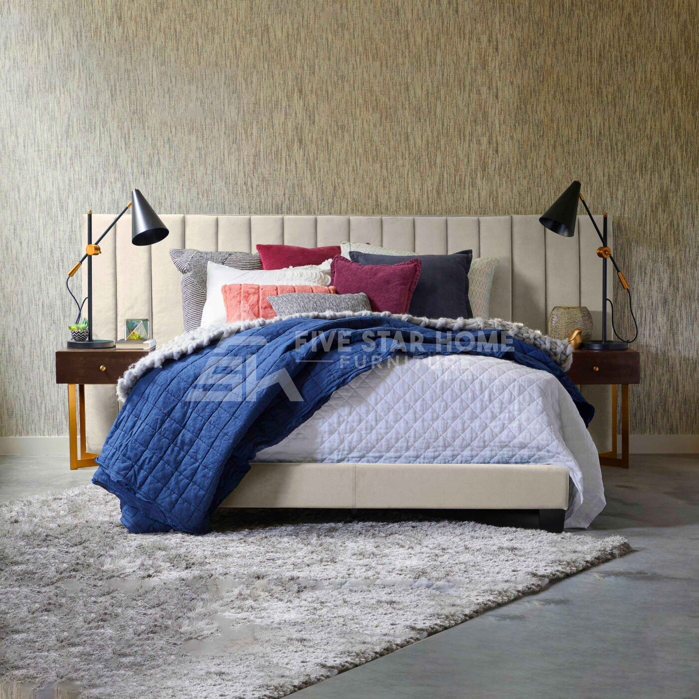 Box Channeled Wall Upholstered Bed