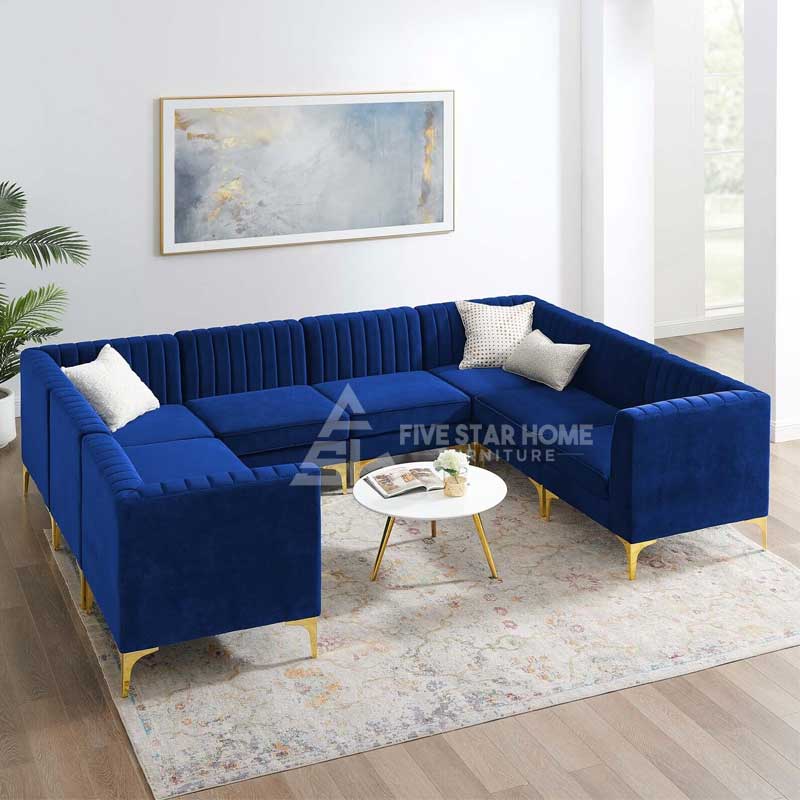 FSH Valencia Channel Tufted Sectional Sofa in Velvet 8 Piece