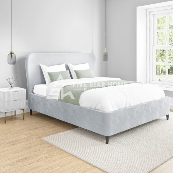 light grey velvet king size ottoman bed