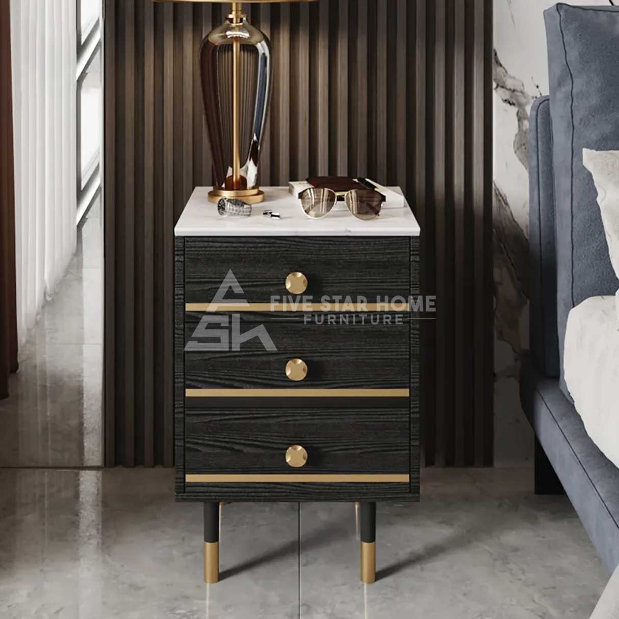 Bedside Table with 3 Drawers