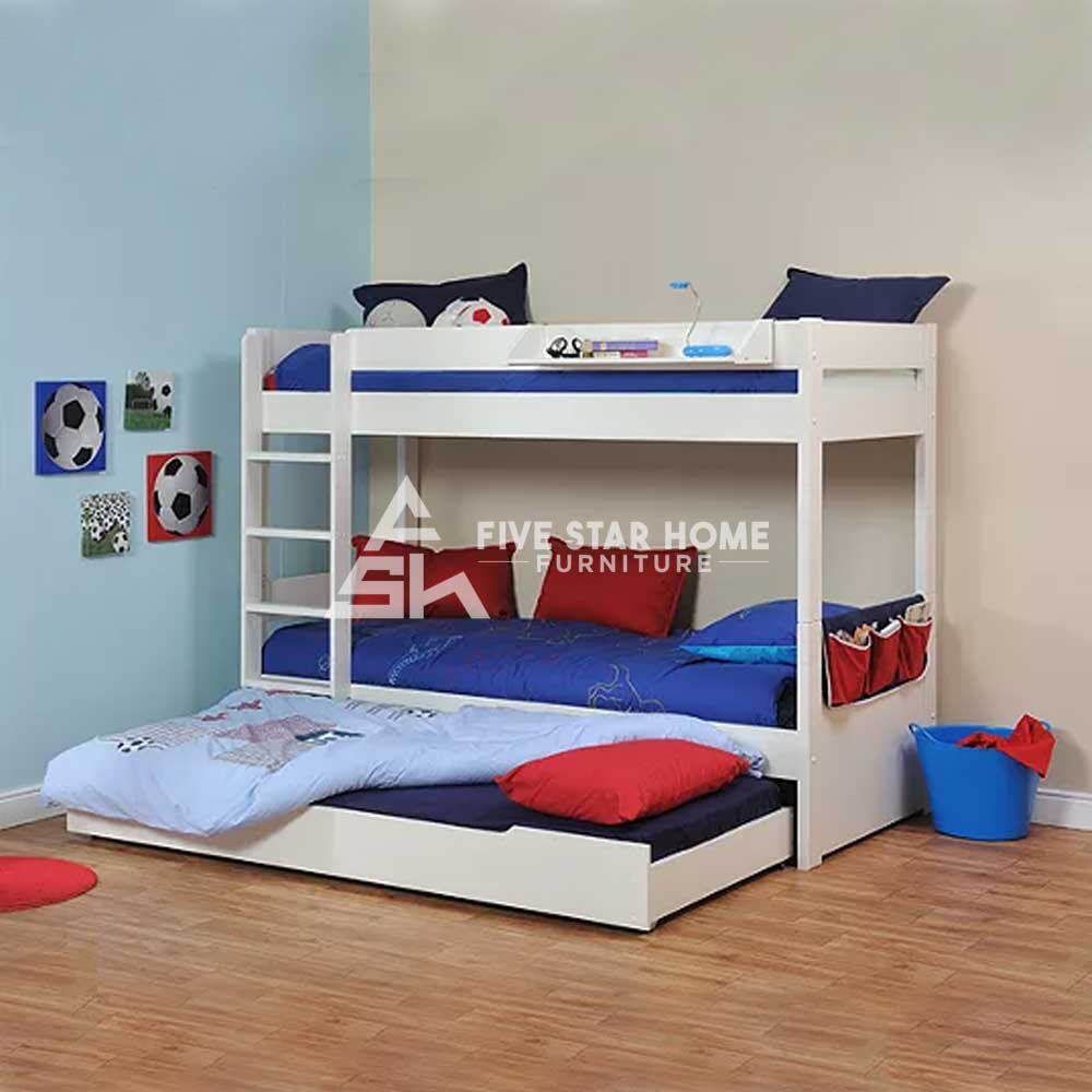 Bunk Bed with Trundle in White