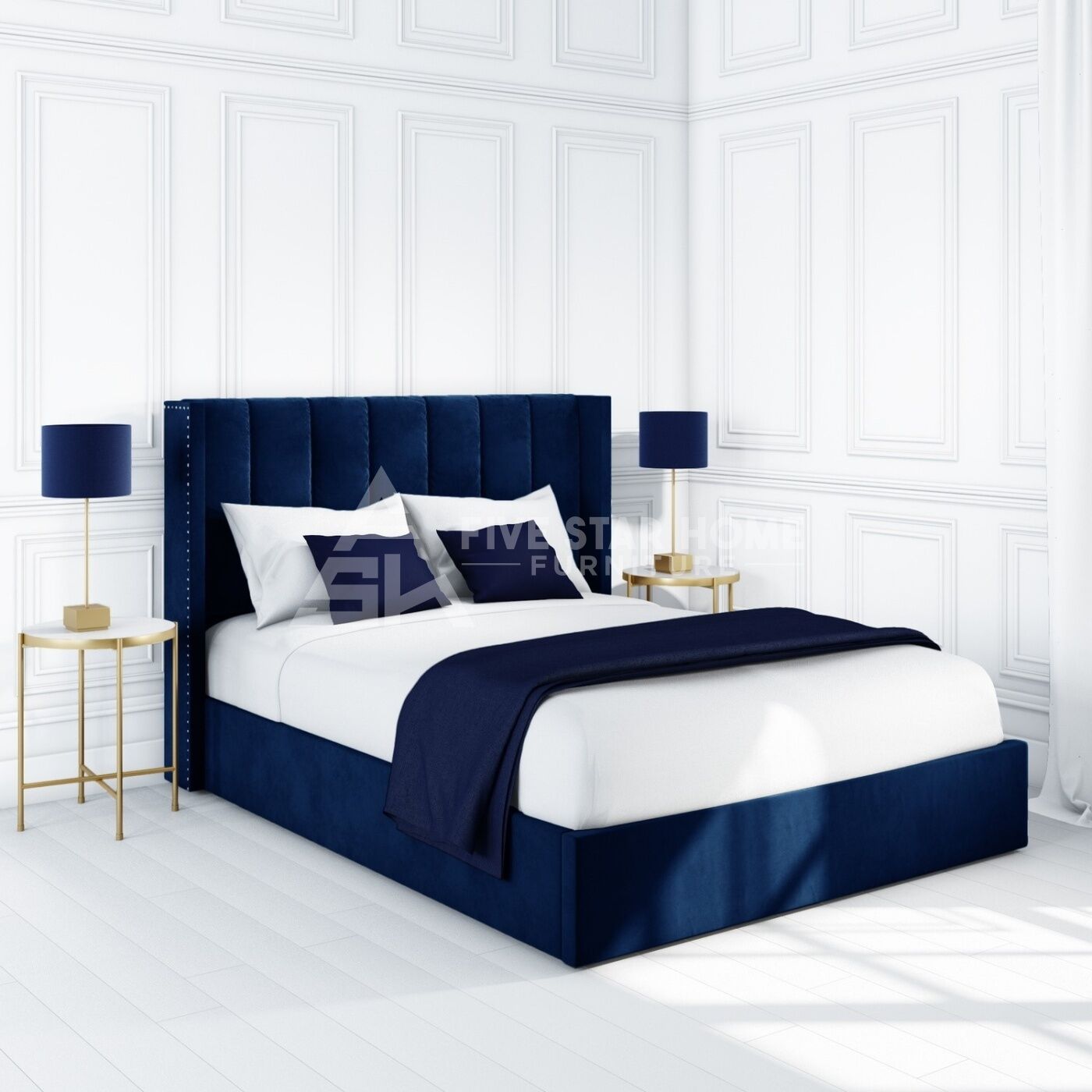 Navy Blue Velvet Small Winged Headboard