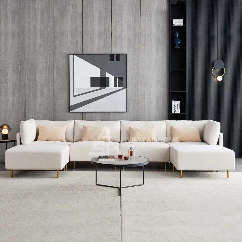 Wide Linen Symmetrical Curved Corner Sectional Sofa