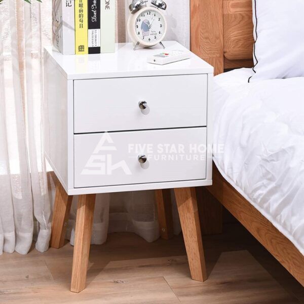 2 Drawers White Night Stand