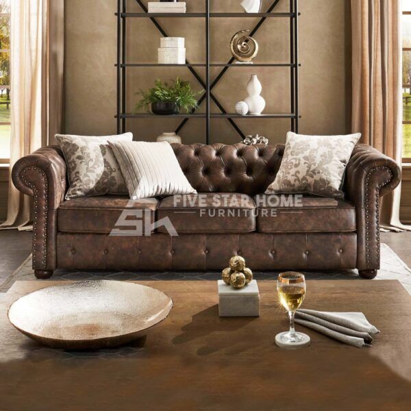 Tufted Scroll Arm Chesterfield Sofa