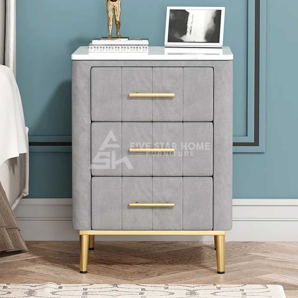 Modern Nightstand Gray Velvet Bedside Table