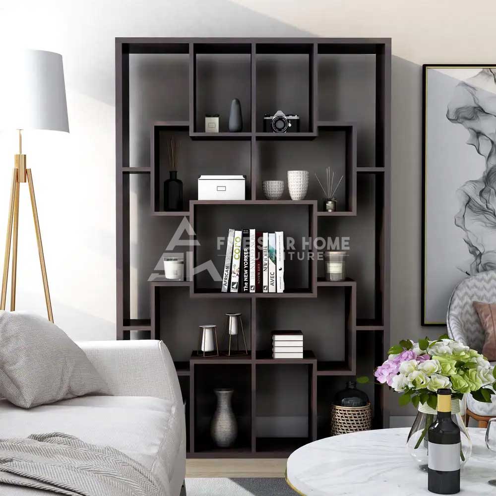 Walnut Wood 15-Shelf Etagere Wall Storage Shelf