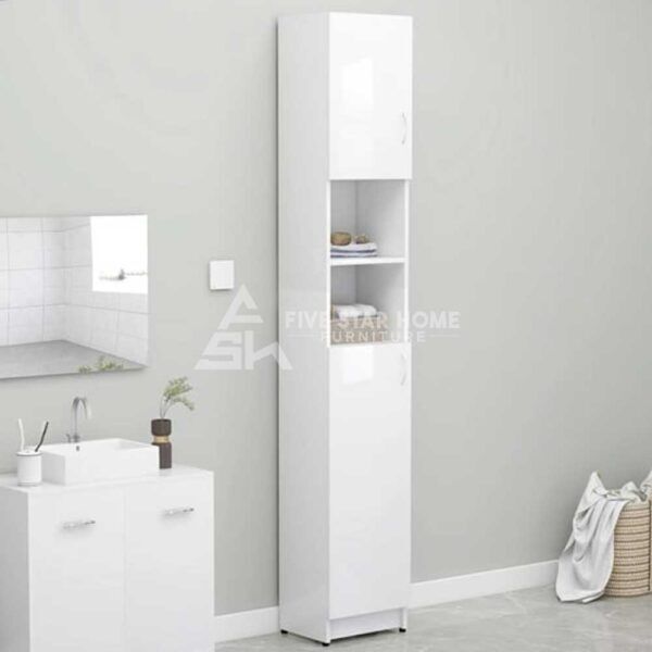 High Gloss Bathroom Storage Cabinet With 2 Doors In White